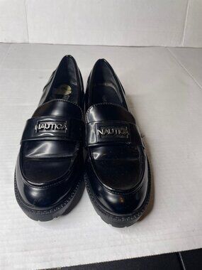 Nautica Chunky Platform Loafers Women's 9 Black Patent